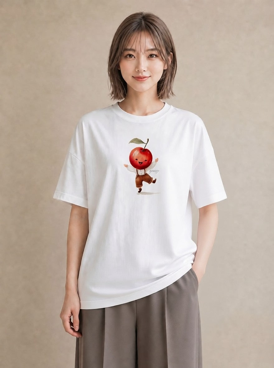 グラフィックTシャツ レディース さくらんぼ チェリー 食べ物 フード イラスト シック 送別ギフト 通勤 白T YMAZO
