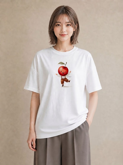 グラフィックTシャツ レディース さくらんぼ チェリー 食べ物 フード イラスト シック 送別ギフト 通勤 白T YMAZO