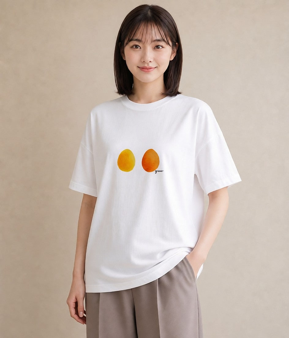 半袖Tシャツ レディース 目玉焼き 食べ物 フード イラスト ラフ 通勤 在宅 白T YMAZO