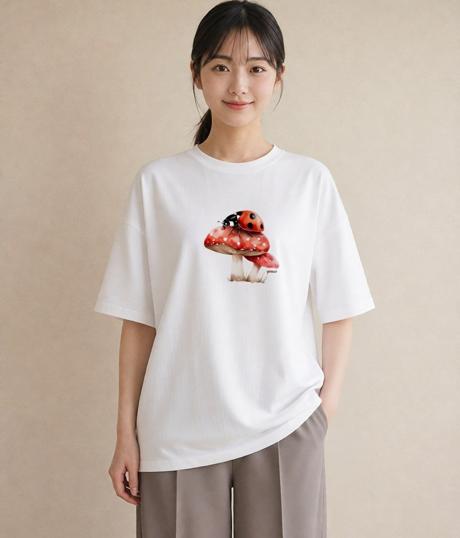 半袖Tシャツ レディース カブトムシ 昆虫 虫 イラスト 抜け感 綿100 デート 白T YMAZO