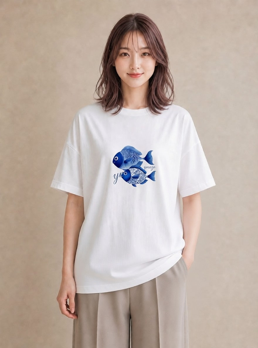 プリントTシャツ レディース 熱帯魚 ペット 動物 イラスト 普段使い 姉妹 送別ギフト 白T YMAZO