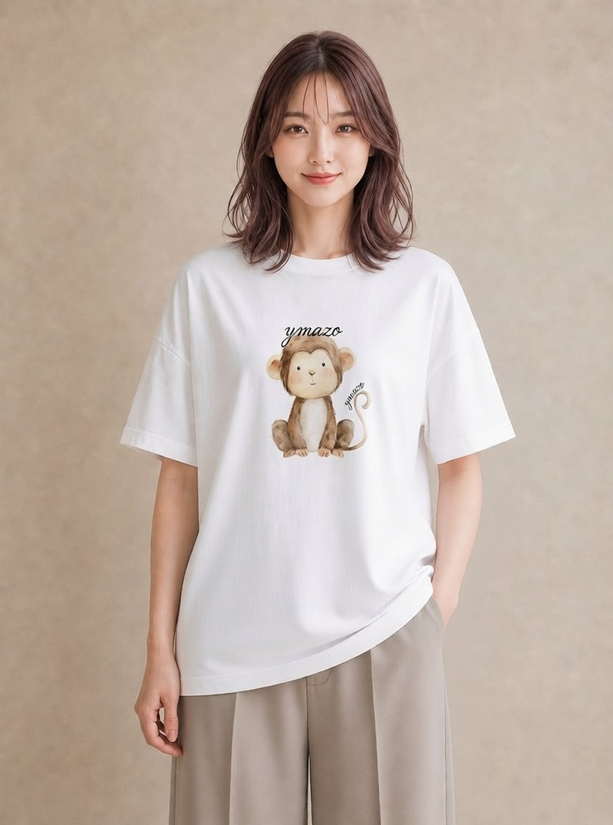 Tシャツ レディース ナマケモノ 動物 アニマル イラスト フェミニン 20代 カジュアルコーデ 白T YMAZO