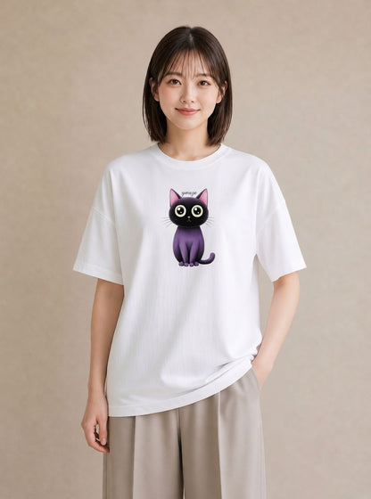 半袖Tシャツ レディース ニャンコ 猫 ねこ イラスト 淡色 夏コーデ 通学 白T YMAZO