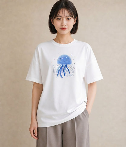 Tシャツ レディース くらげ クラゲ 海の生き物 海 イラスト 抜け感 デイリーウェア 休日 白T YMAZO
