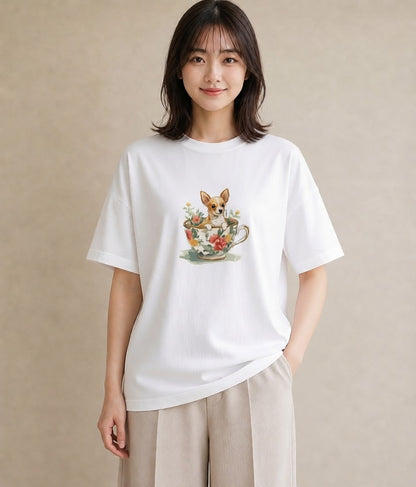 グラフィックTシャツ レディース チワワ 犬 いぬ イラスト きれいめカジュアル 友達ギフト 部屋着 白T YMAZO