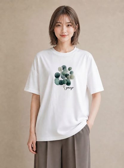 デザインTシャツ レディース 新緑 植物 ボタニカル イラスト 個性的 カジュアルコーデ 買い物 白T YMAZO