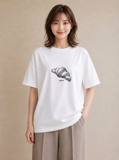 プリントTシャツ レディース パン ベーカリー レトロ イラスト 抜け感 母娘コーデ 自分用 白T YMAZO