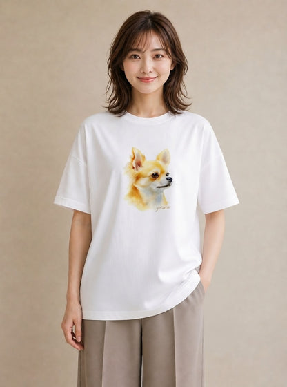 Tシャツ レディース チワワ 犬 いぬ イラスト 手描き風 お出かけ 普段着 白T YMAZO