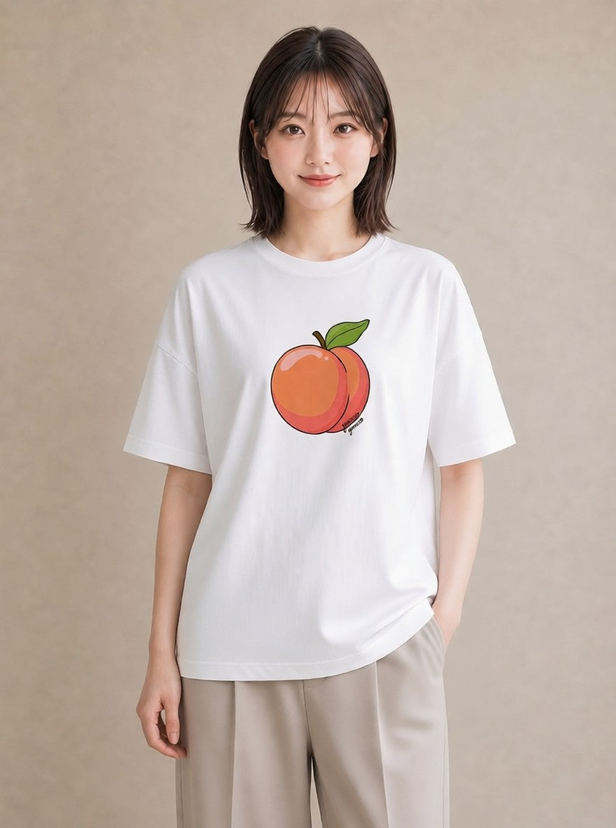 グラフィックTシャツ レディース もも 食べ物 フード イラスト 韓国風 カフェ巡り 女子会 白T YMAZO