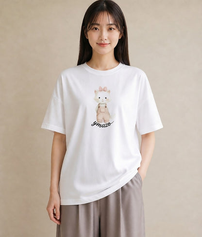 半袖Tシャツ レディース 猫好き 猫 ねこ イラスト ユニーク 旅行用 海 白T YMAZO
