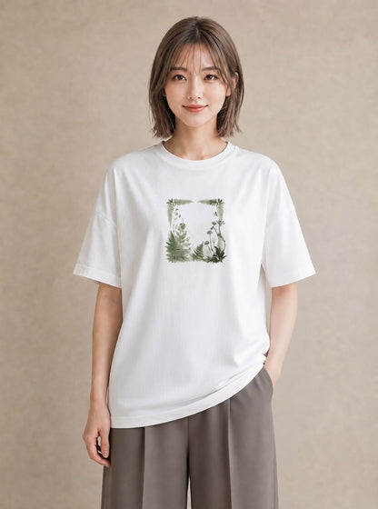 半袖Tシャツ レディース シダ 植物 ボタニカル イラスト ナチュラル 夏コーデ 通学 白T YMAZO