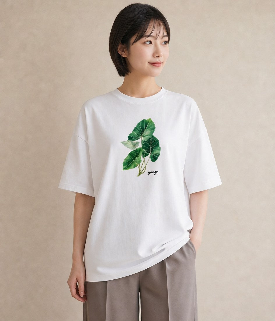 半袖Tシャツ レディース モンステラ 植物 ボタニカル イラスト ニュアンス 社会人 女性 白T YMAZO