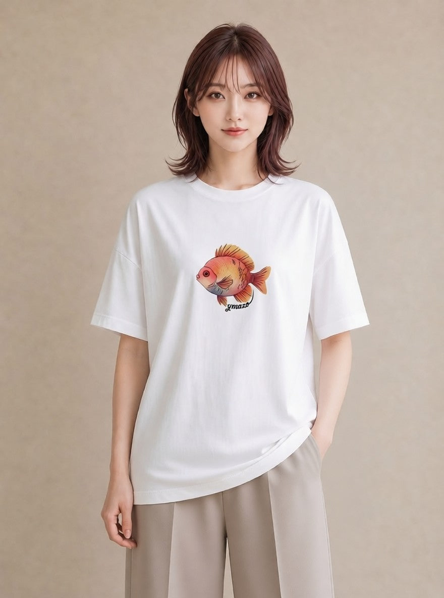 グラフィックTシャツ レディース ベタ ペット 動物 イラスト 旅行コーデ ビーチ デイリーウェア 白T YMAZO