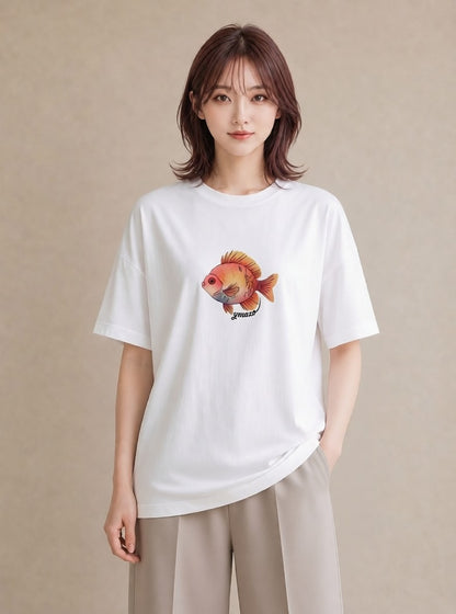グラフィックTシャツ レディース ベタ ペット 動物 イラスト 旅行コーデ ビーチ デイリーウェア 白T YMAZO