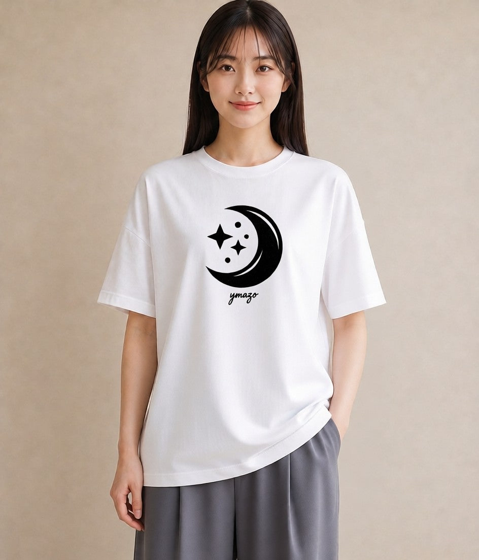 プリントTシャツ レディース 月と星 星空 ムーン イラスト 水彩風 お出かけ 普段着 白T YMAZO