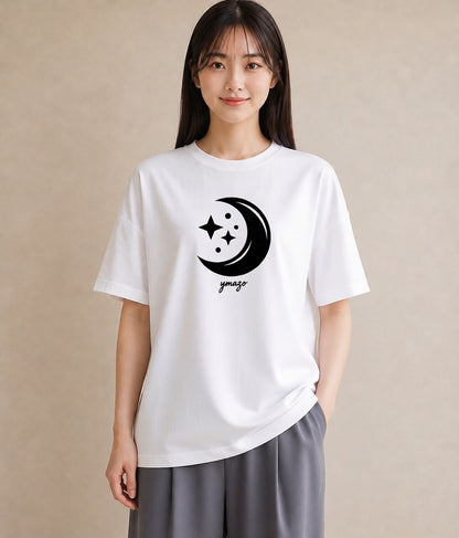 プリントTシャツ レディース 月と星 星空 ムーン イラスト 水彩風 お出かけ 普段着 白T YMAZO