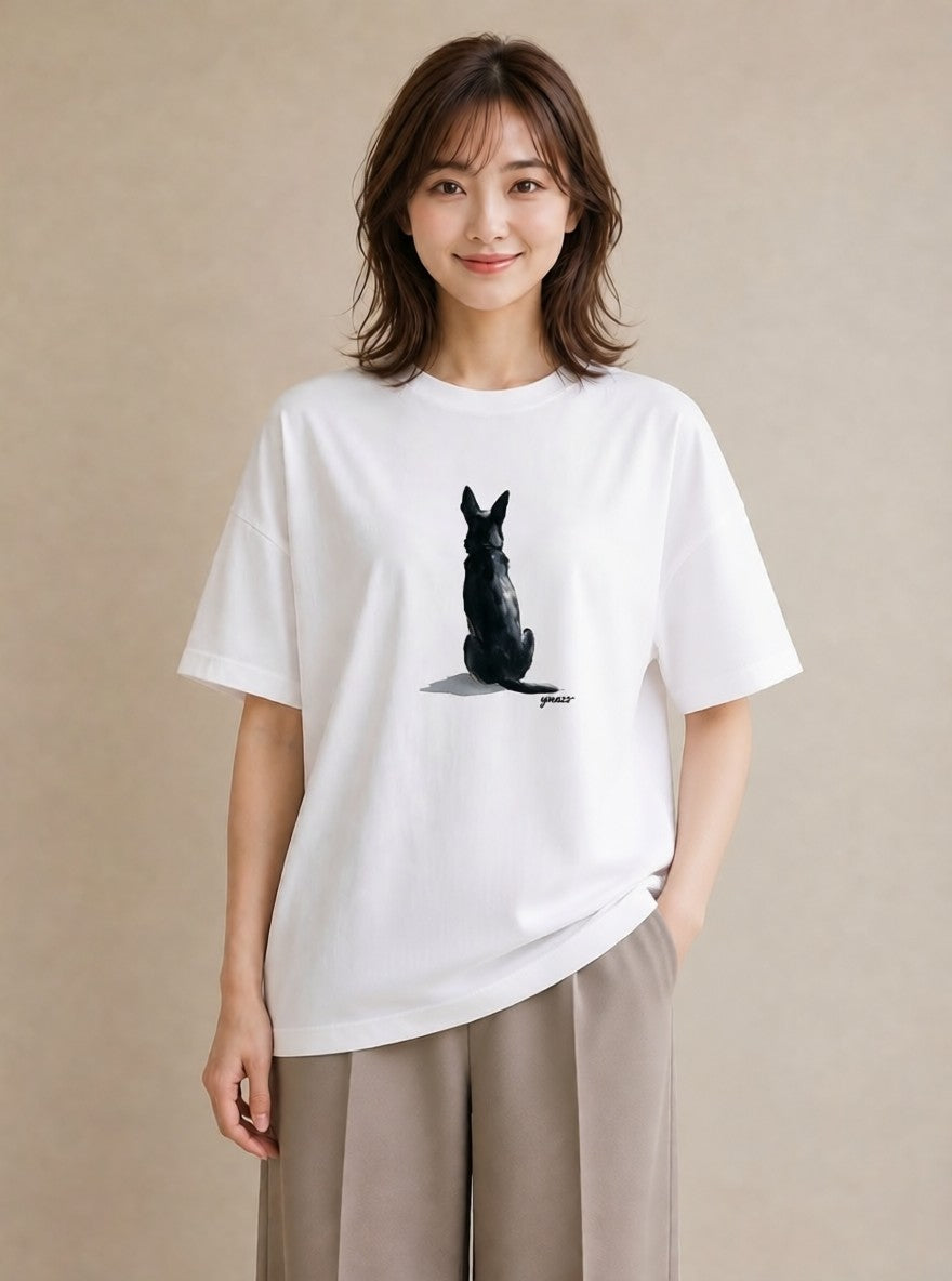 半袖Tシャツ レディース ジャーマンシェパード 犬 いぬ イラスト お洒落 社会人 女性 白T YMAZO