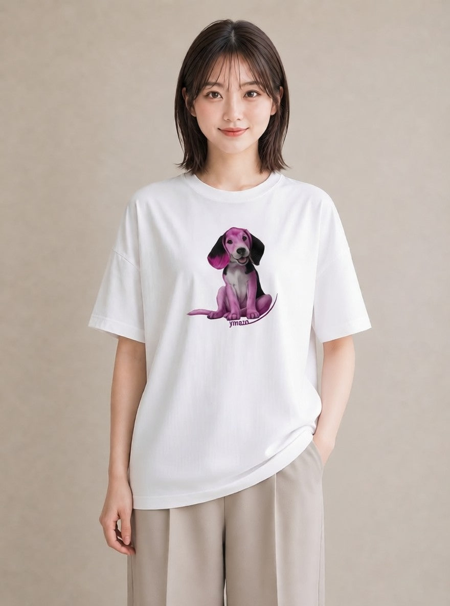 プリントTシャツ レディース ビーグル 犬 いぬ イラスト きれいめ 女性 旅行用 白T YMAZO