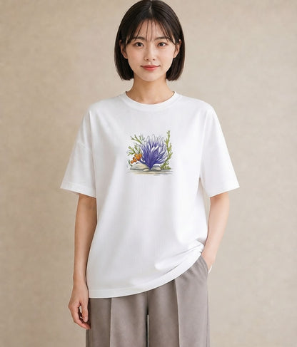 半袖Tシャツ レディース サンゴ 海の生き物 海 イラスト ユニーク 帰省 ラフ 白T YMAZO
