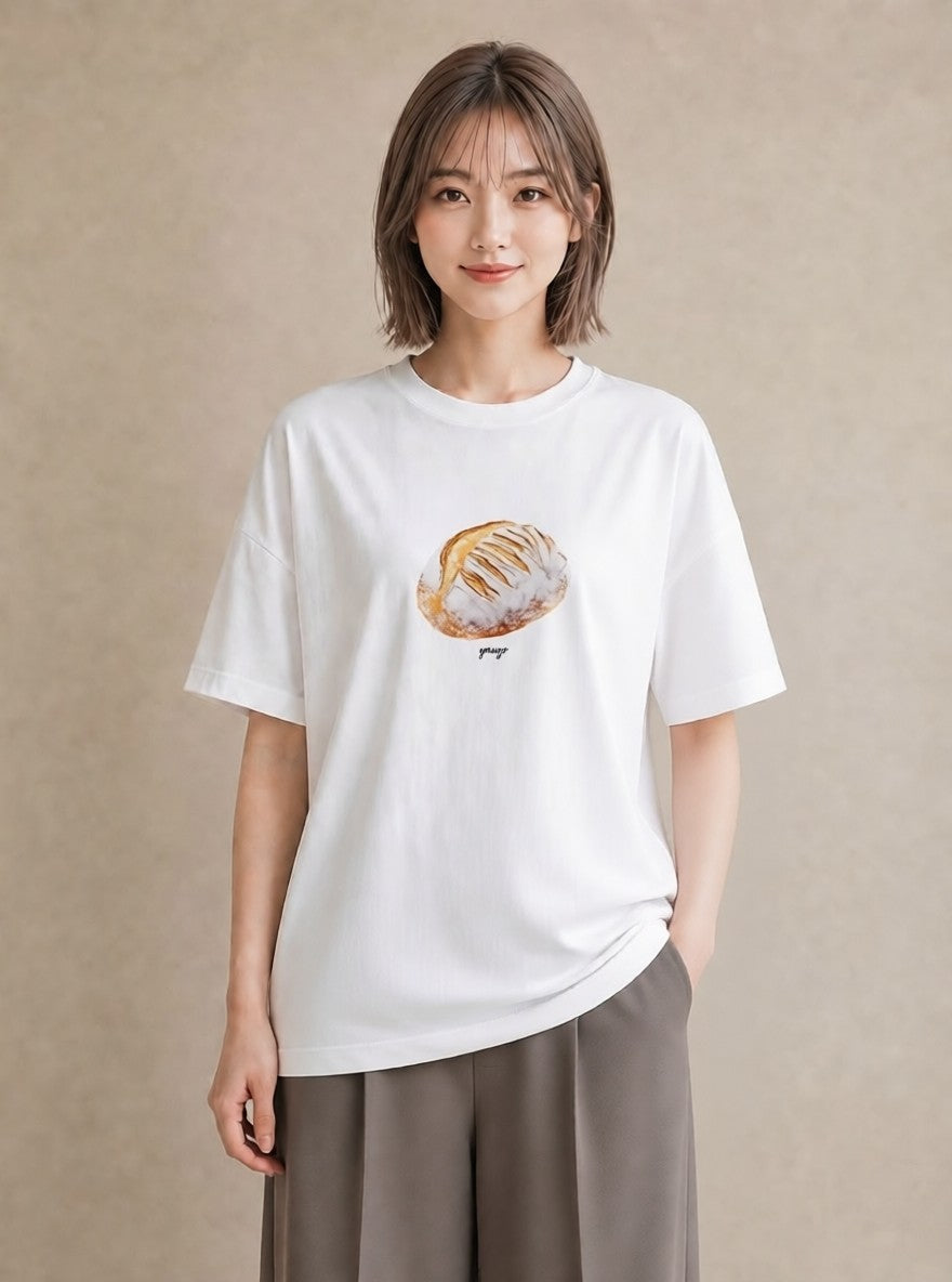Tシャツ レディース 食パン 食べ物 フード イラスト ポップ 通勤 在宅 白T YMAZO