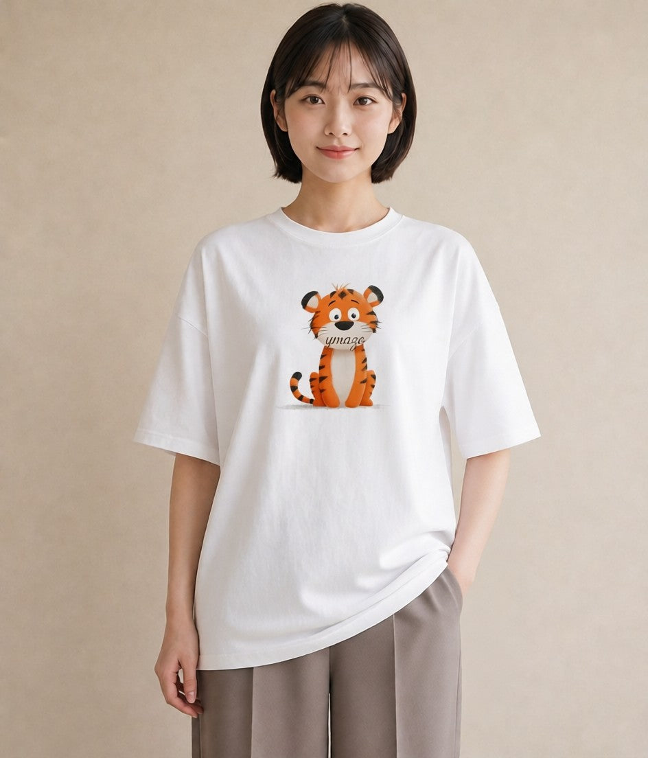 Tシャツ レディース とら 動物 アニマル イラスト 水彩風 通勤 在宅 白T YMAZO