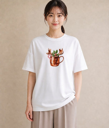 デザインTシャツ レディース ココア 食べ物 フード イラスト ポップ カフェ服 クリスマス 白T YMAZO
