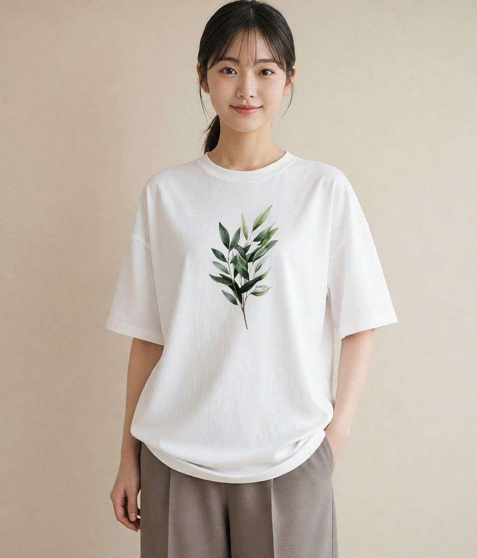 半袖Tシャツ レディース 葉っぱ 植物 ボタニカル イラスト ヴィンテージ風 春コーデ 姉妹 白T YMAZO