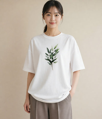 半袖Tシャツ レディース 葉っぱ 植物 ボタニカル イラスト ヴィンテージ風 春コーデ 姉妹 白T YMAZO