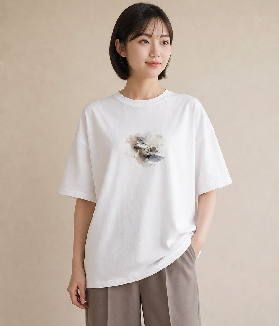 プリントTシャツ レディース 駅のホーム ローカル線 駅 ナチュラル アンティーク イラスト ゆるコーデ 母娘コーデ 自分用 白T YMAZO