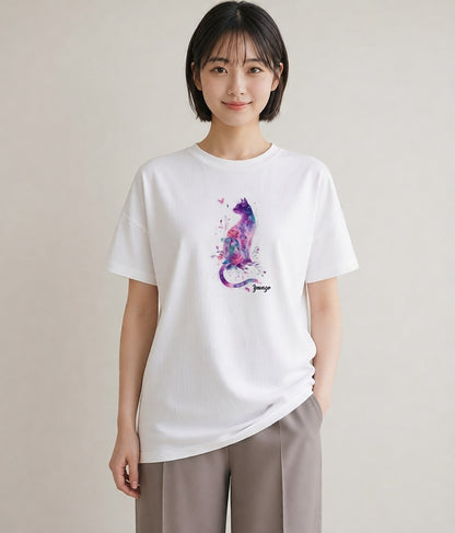 プリントTシャツ レディース しっぽ 猫 ねこ イラスト 個性的 デート 帰省 白T YMAZO