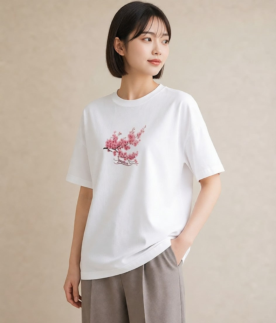デザインTシャツ レディース 梅 花 花柄 イラスト 休日コーデ ホワイトデー 春服 白T YMAZO
