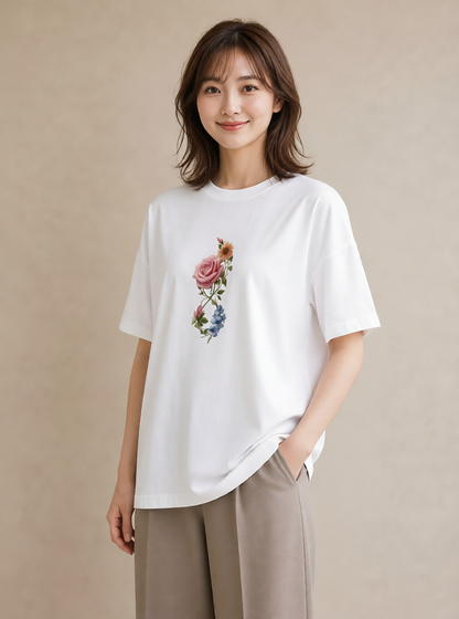 半袖Tシャツ レディース バラ 薔薇 ローズ 花 花柄 イラスト ガーリー 姉妹 送別ギフト 白T YMAZO