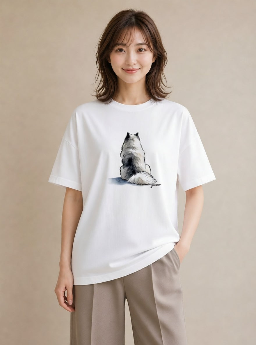 半袖Tシャツ レディース サモエド 犬 いぬ イラスト シンプル 春コーデ 姉妹 白T YMAZO