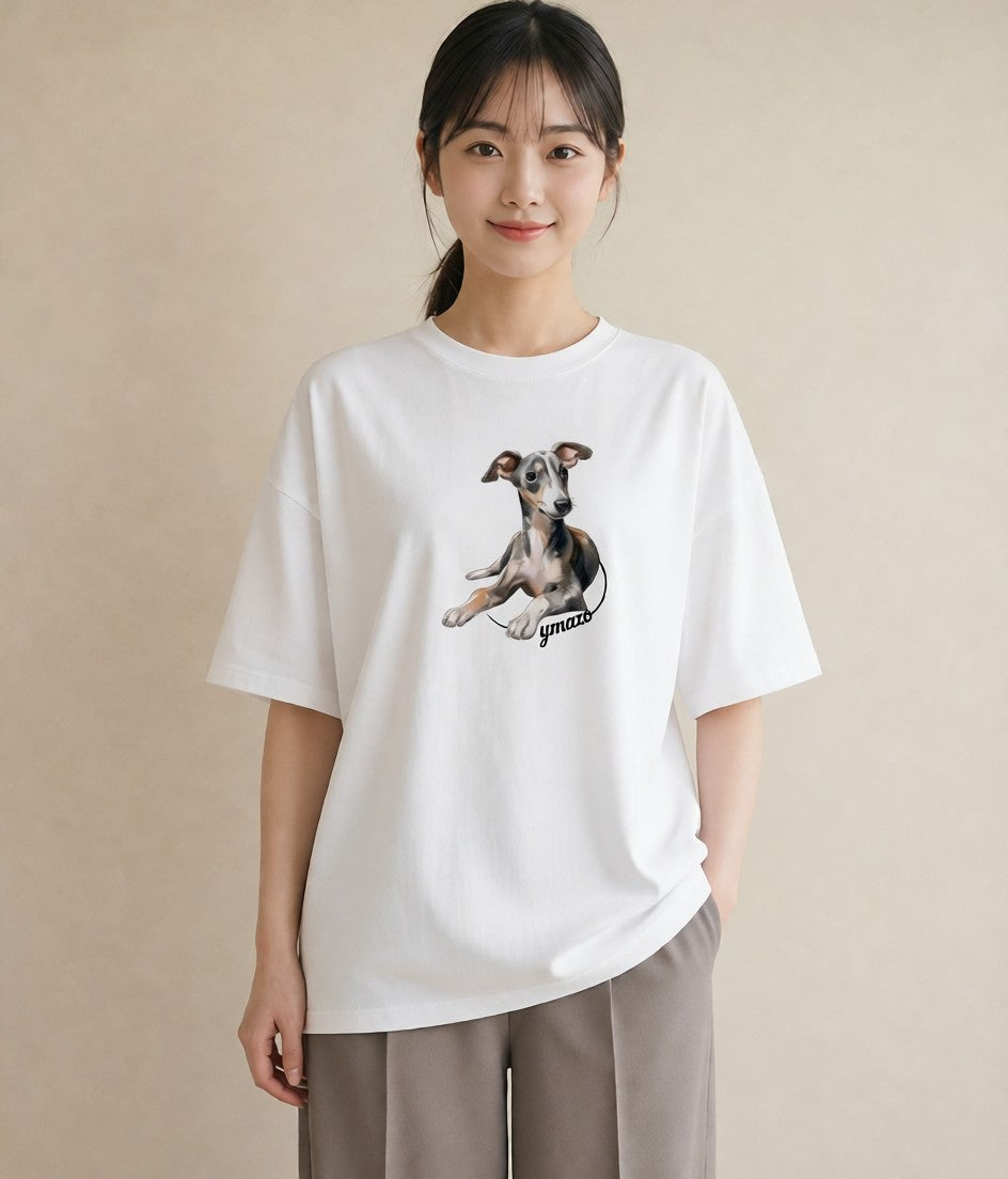 半袖Tシャツ レディース ミックス犬 犬 いぬ イラスト 上品 通勤 在宅 白T YMAZO