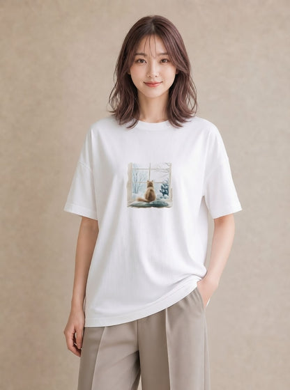 プリントTシャツ レディース 窓辺の椅子 窓辺 椅子 ナチュラル アンティーク イラスト ゆるかわ 通学 誕生日プレゼント 白T YMAZO