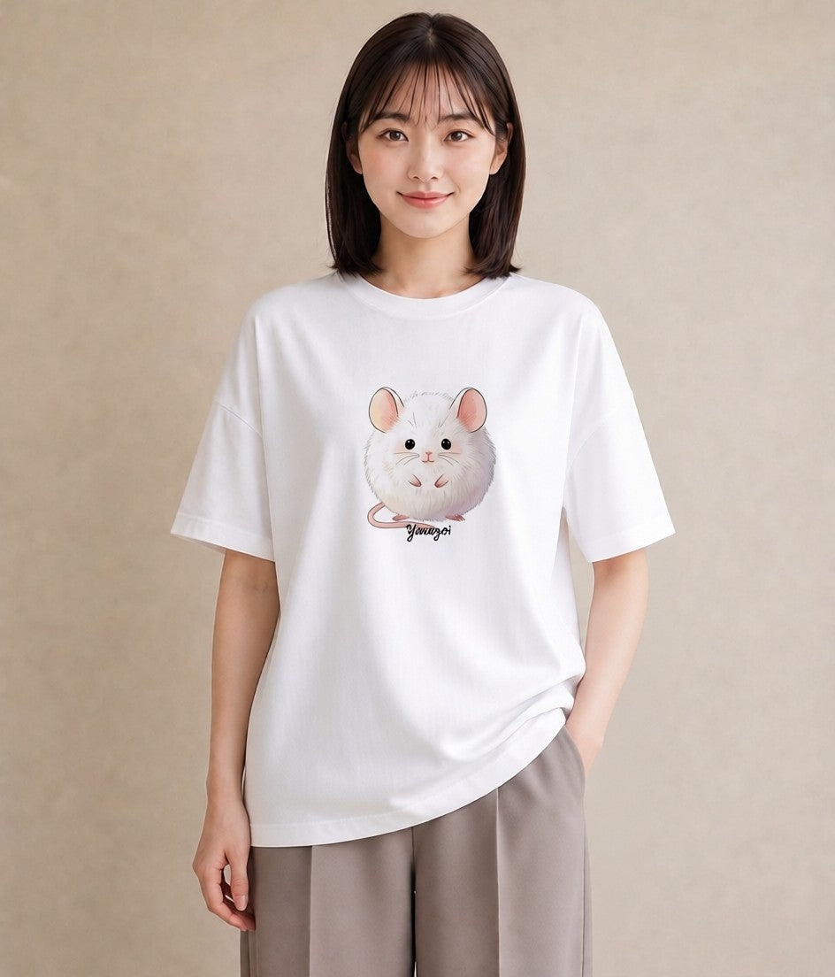 半袖Tシャツ レディース ロボロフスキー ペット 動物 イラスト レトロ クリスマス 旅行 白T YMAZO