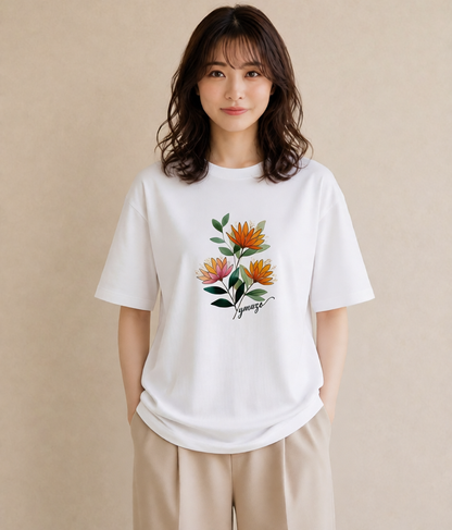 グラフィックTシャツ レディース ミモザ 花 花柄 イラスト シンプル ルームウェア ギフト 白T