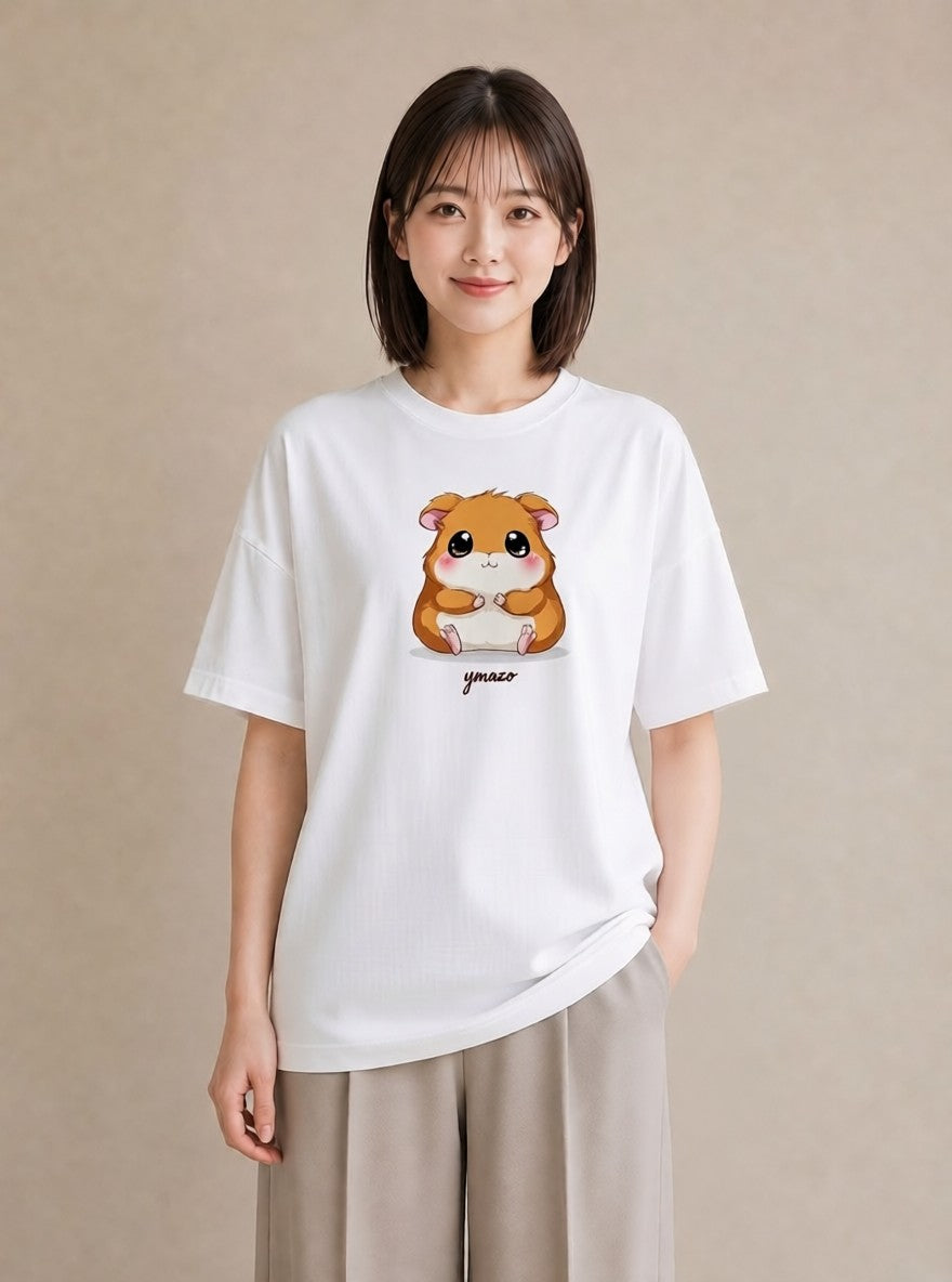 グラフィックTシャツ レディース キンクマハムスター ペット 動物 イラスト きれいめ 友達ギフト 部屋着 白T YMAZO