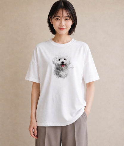 半袖Tシャツ レディース ビションフリーゼ 犬 いぬ イラスト ニュアンス 公園 ママ 白T YMAZO