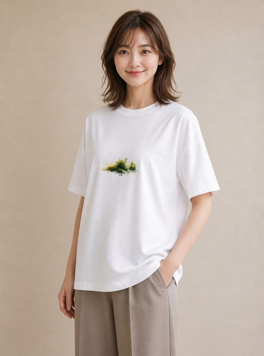 プリントTシャツ レディース 小川 橋 せせらぎ ナチュラル アンティーク イラスト 普段使い 海 カフェ巡り 白T YMAZO