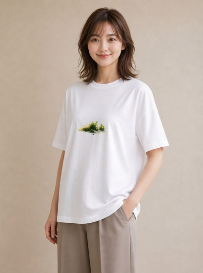 プリントTシャツ レディース 小川 橋 せせらぎ ナチュラル アンティーク イラスト 普段使い 海 カフェ巡り 白T YMAZO