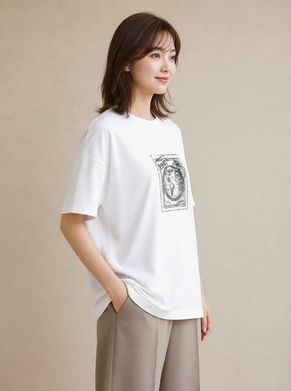 グラフィックTシャツ レディース 旅 トラベル スタンプ イラスト ポップ おしゃれギフト 社会人 白T YMAZO