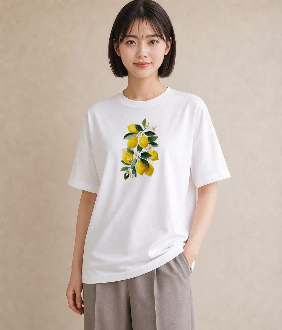 プリントTシャツ レディース レモン 檸檬 食べ物 フード イラスト 手描き風 カフェ巡り 女子会 白T YMAZO
