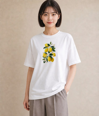 プリントTシャツ レディース レモン 檸檬 食べ物 フード イラスト 手描き風 カフェ巡り 女子会 白T YMAZO