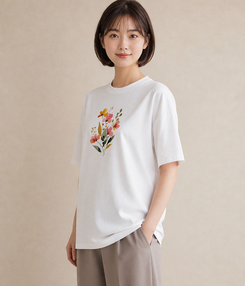 Tシャツ レディース ミモザ 花 花柄 イラスト カジュアル 春コーデ 姉妹 白T YMAZO