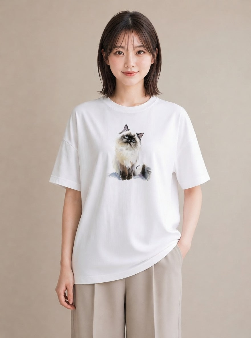 デザインTシャツ レディース 猫 ねこ イラスト ユニーク 母の日 ビーチ 白T YMAZO
