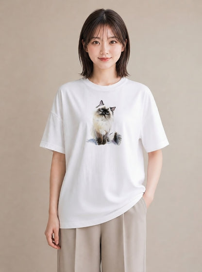 デザインTシャツ レディース 猫 ねこ イラスト ユニーク 母の日 ビーチ 白T YMAZO