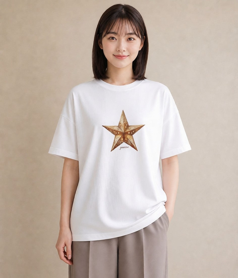プリントTシャツ レディース スター 星空 宇宙 イラスト ゆるかわ デート 帰省 白T YMAZO