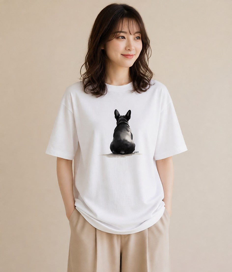 Tシャツ レディース フレンチブルドッグ フレブル 犬 いぬ イラスト 韓国風 普段着 週末コーデ 白T YMAZO