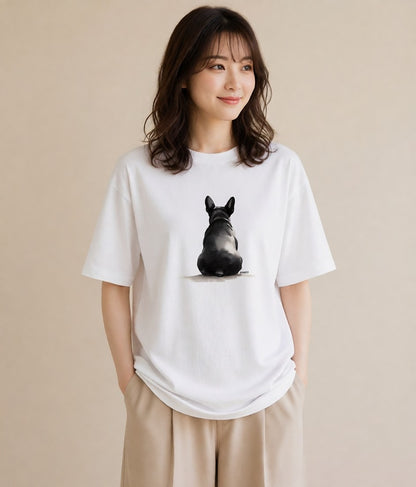 Tシャツ レディース フレンチブルドッグ フレブル 犬 いぬ イラスト 韓国風 普段着 週末コーデ 白T YMAZO